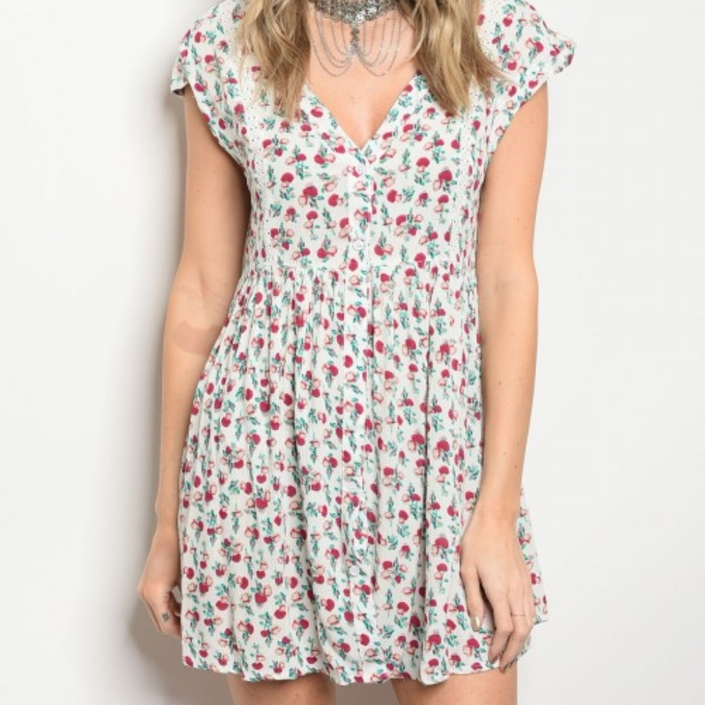 🛍White Floral Print Dress - Picture 4 of 6